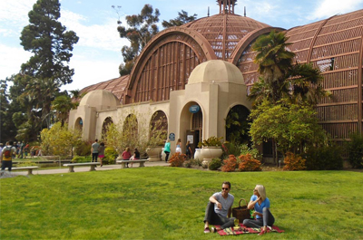 a group of people on a picnic in Balboa Park